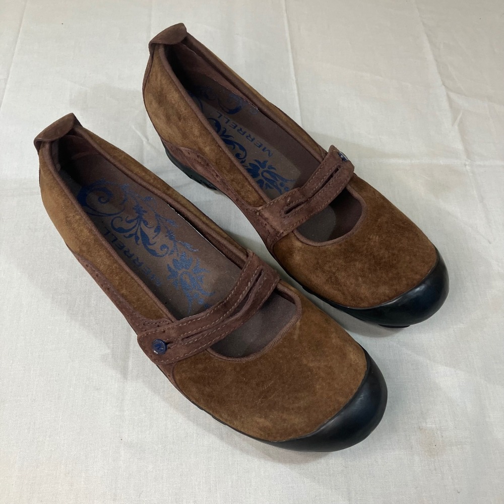 Merrell Plaza Bandeau Cherry Oak Brown Suede Mary Jane Flats Womens 11 46402